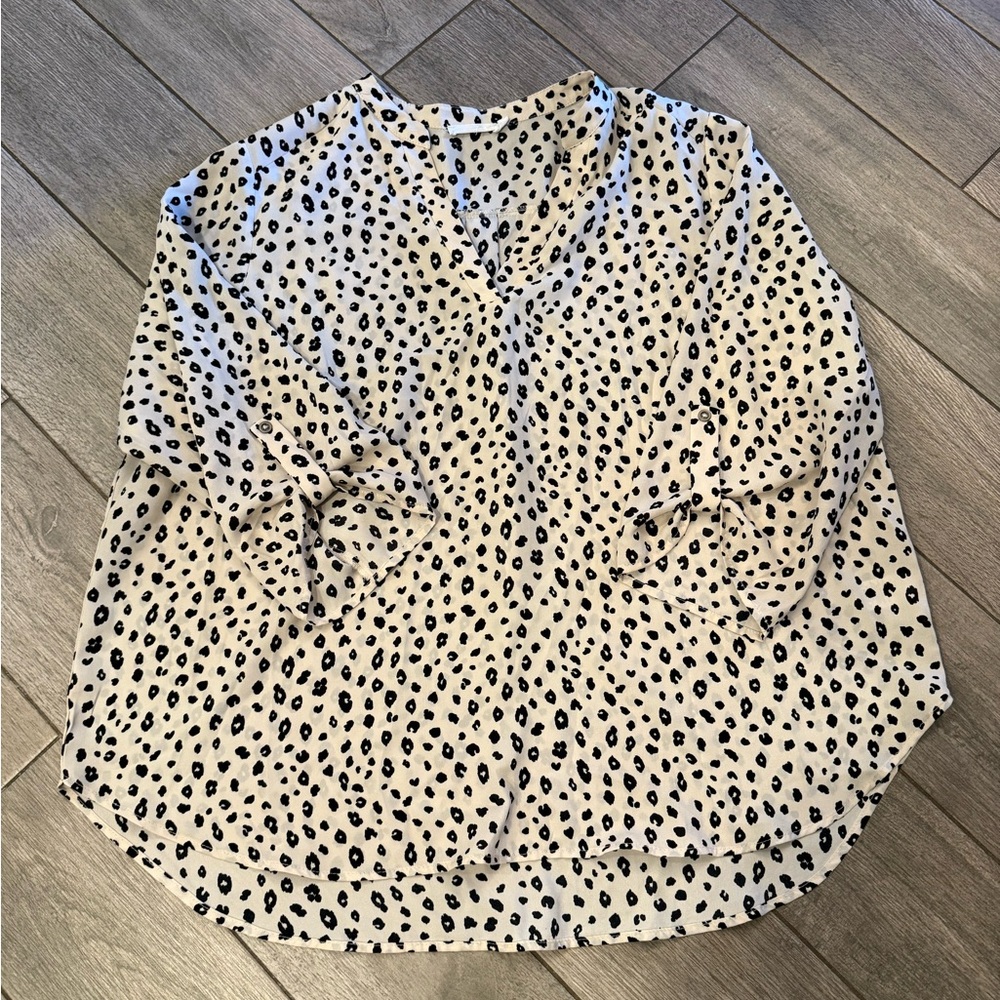 Lush Cream and Black Leopard Print V-Neck Blouse